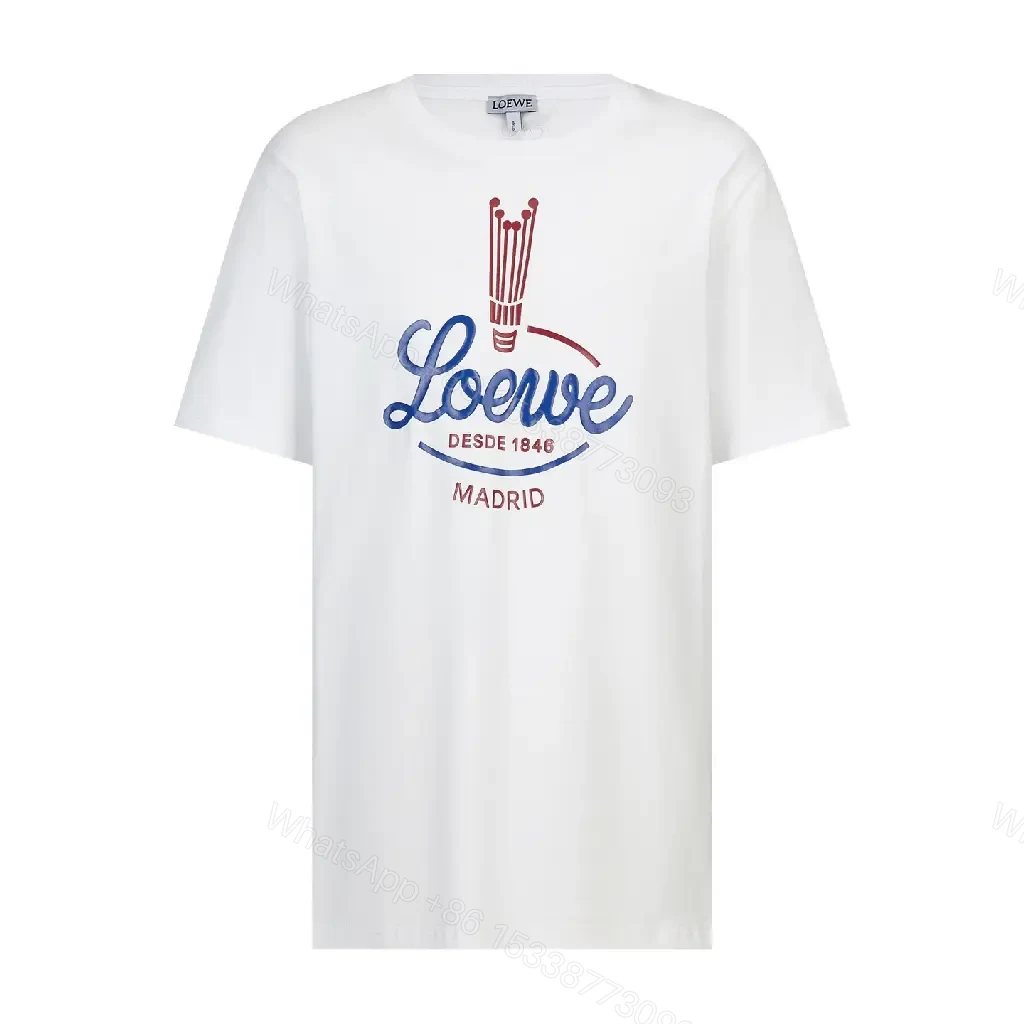 View 5 of White Cotton T-Shirt with Blue Loewe Logo Graphic
