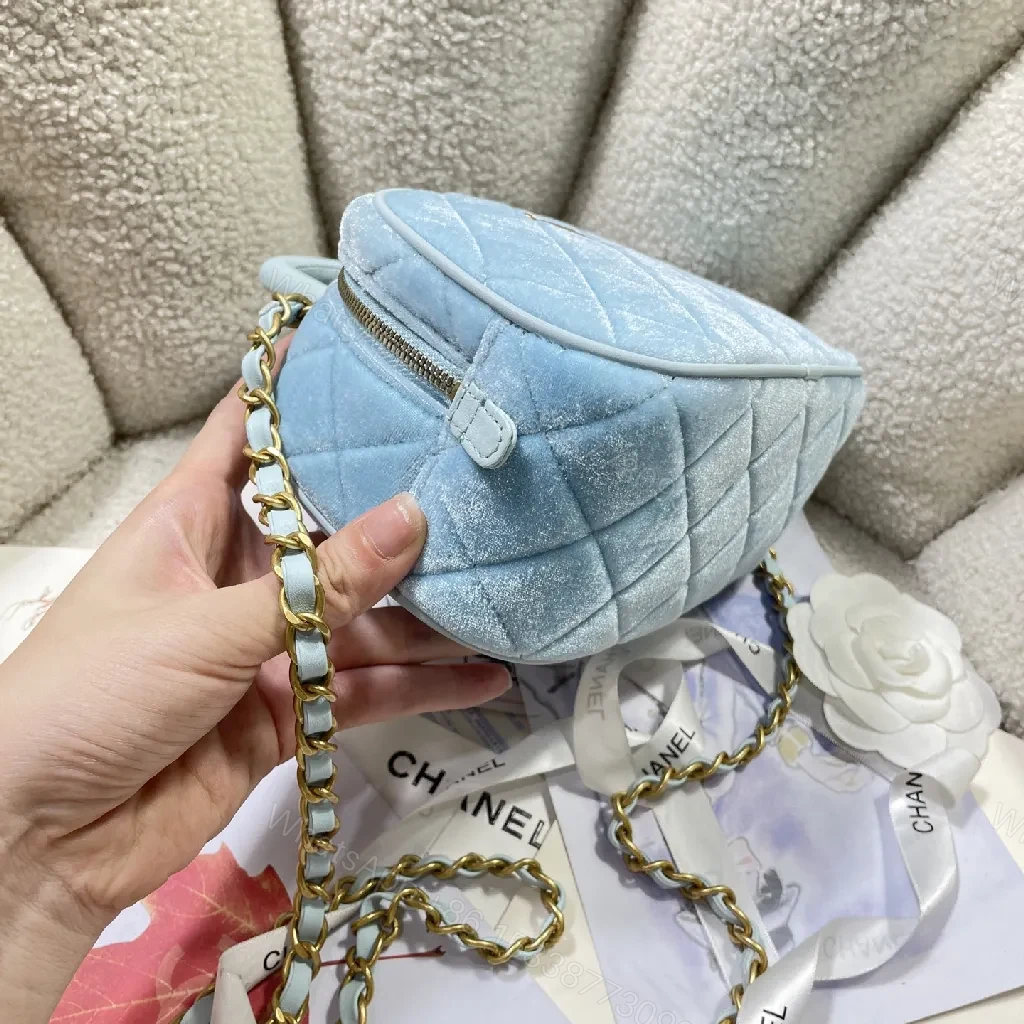 View 5 of Pastel Velvet Quilted Mini Bag with Gold Chain Short Crossbody Bag