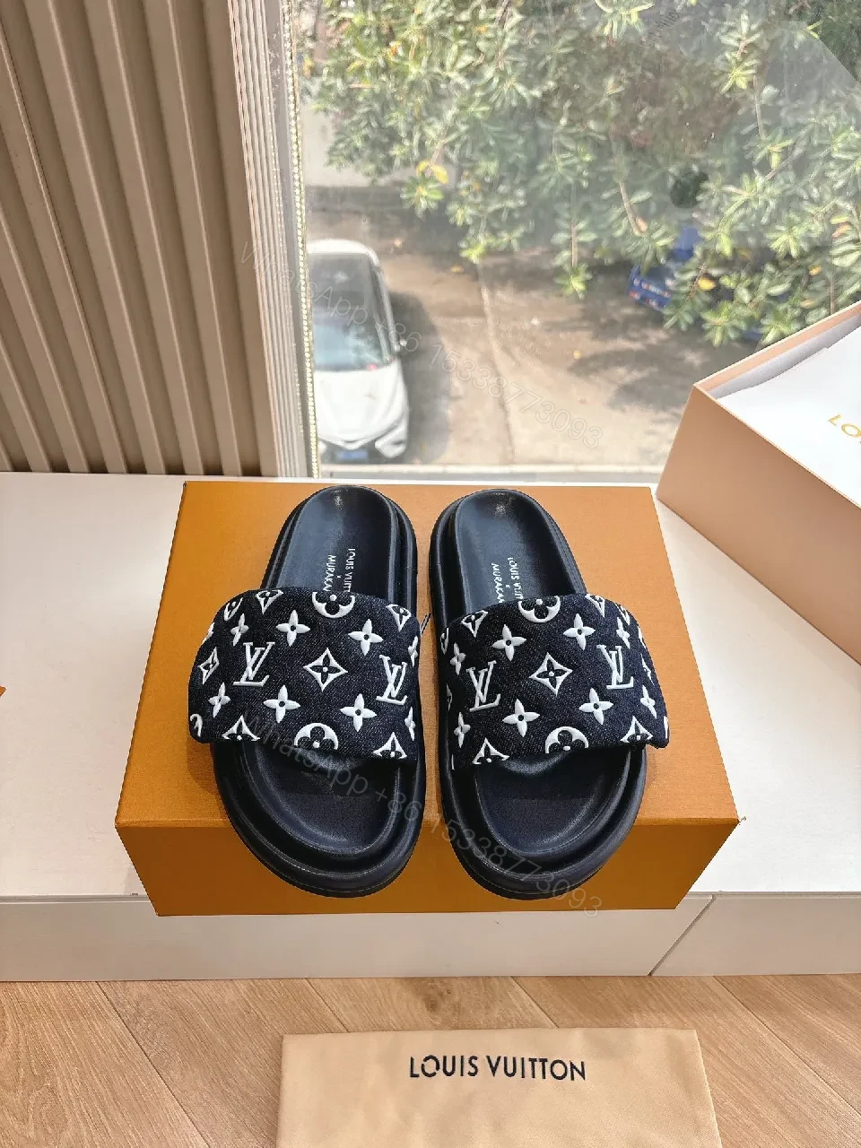 View 5 of Monogram Satin-Trim Slide: Luxe Casual Comfort Footwear