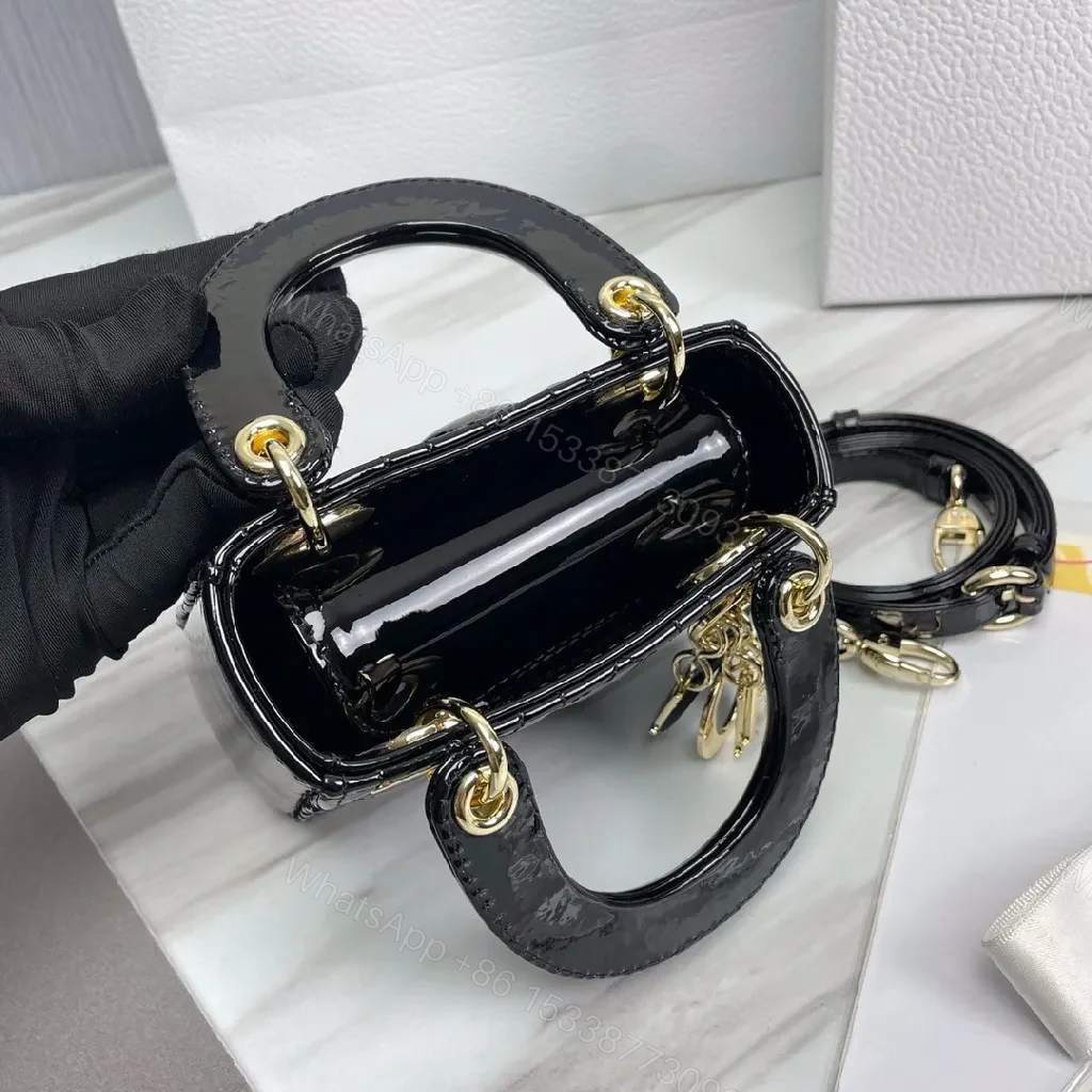View 4 of Glossy Patent Top-Handle Bag – Gold Charm Accent, Mini Luxe