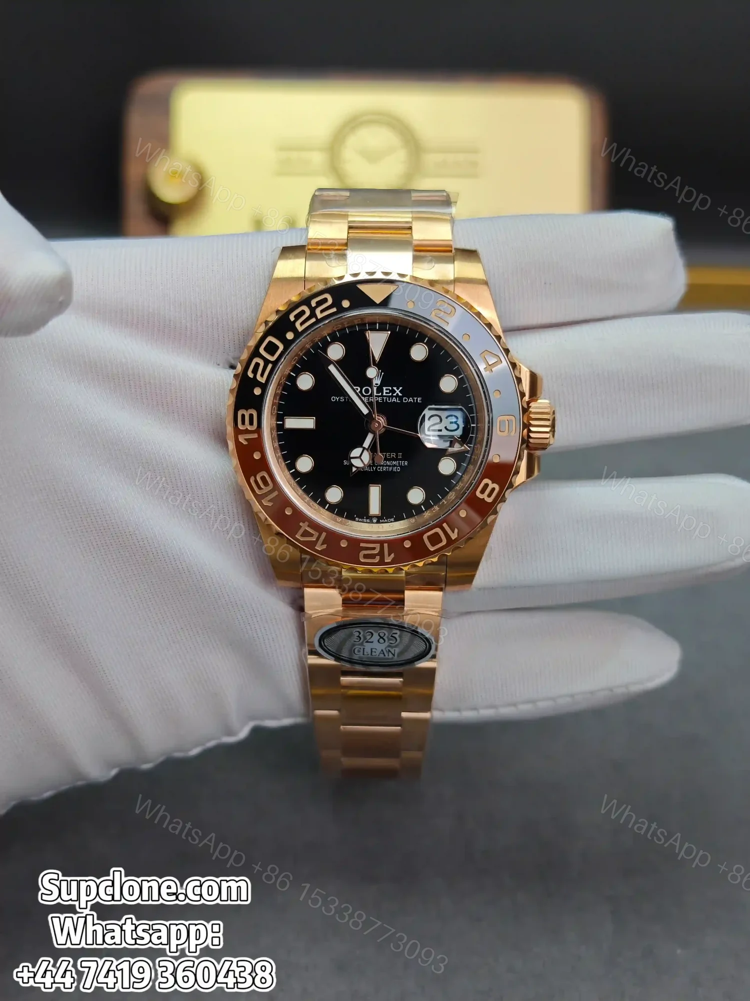 View 2 of Rolex Super Clone Watches 1:1 Full Gold Root Beer GMT-Master II 126715CHNR 3285 Movement