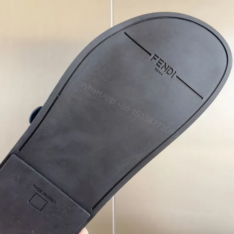 Sky-Blue Fendi Leather Slide with Architectural Straps — view 5