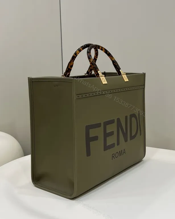 View 4 of Olive Green Structured Tote: Fendi Roma Hardware Bag