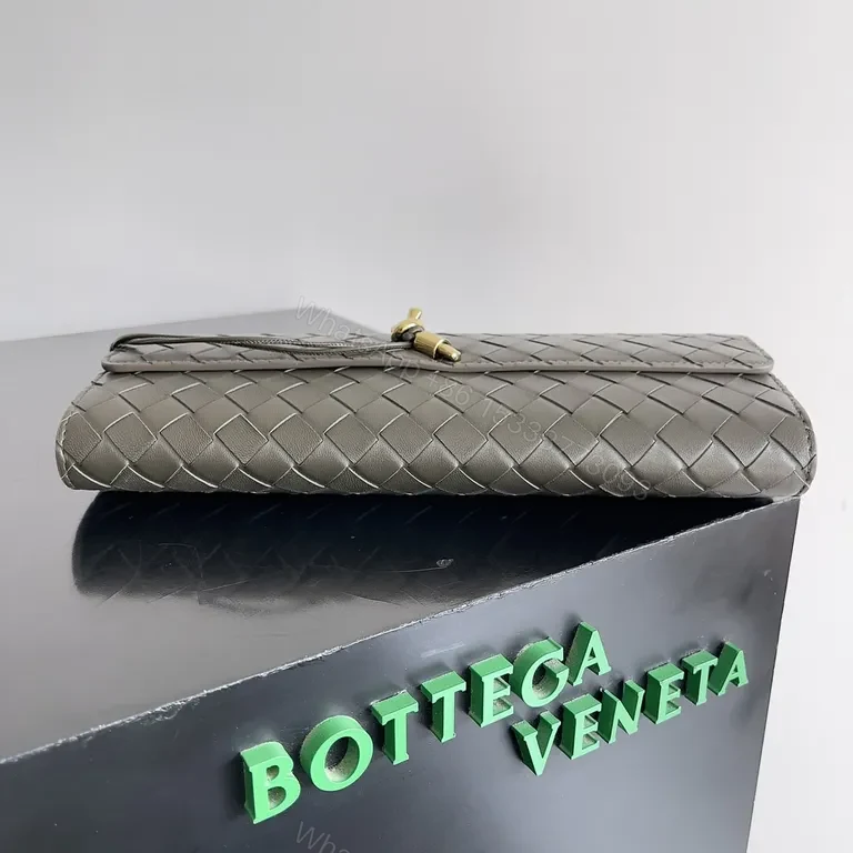 View 6 of Compact Woven Leather Wallet with Gold Clasp - Everyday Luxury