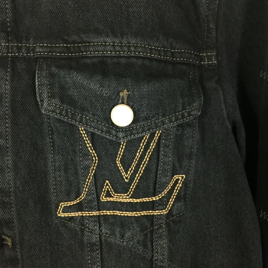 View 2 of Black Denim Jacket + Denim + Modern + Subtle LV Stitching + Jacket