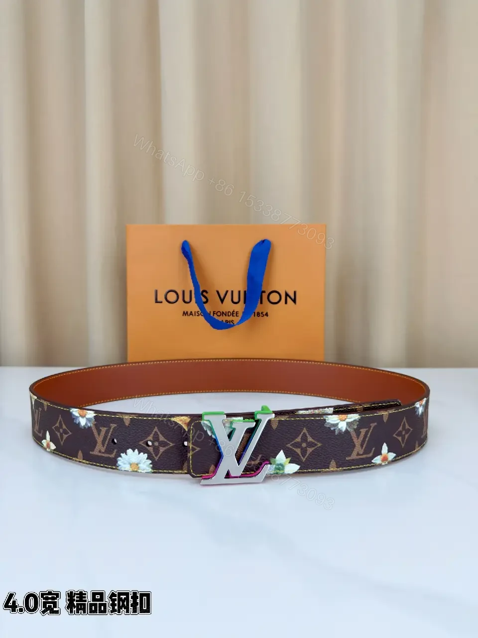 View 3 of Floral-Accent Canvas Belt with Luxe Buckle, Unisex