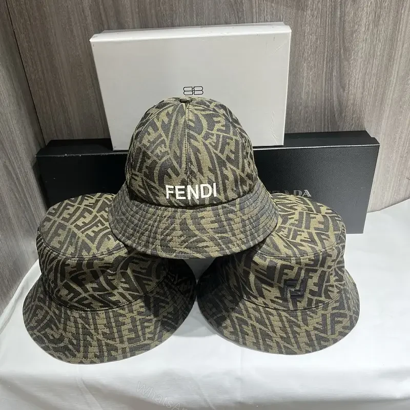 Brown & Beige Monogram Bucket Hat – Fendi-Style Logo Crown Front — view 1