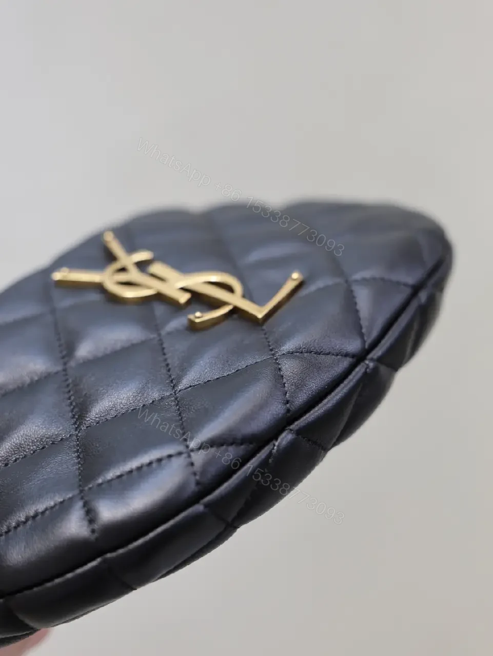 View 5 of Quilted Black Faux-Leather Bag with Gold Hardware