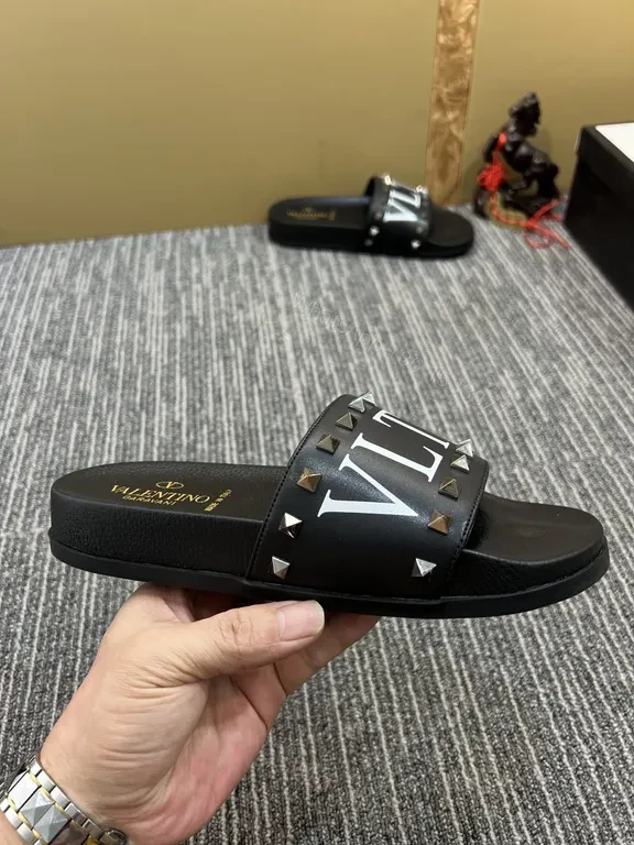 View 8 of Valentino Rockstud Leather Slides â€“ Black, Cushioned comfort