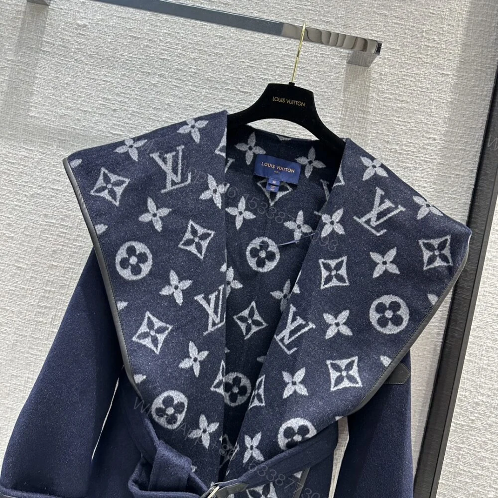 View 4 of Louis Vuitton Classic Monogram Wool Blue Coats