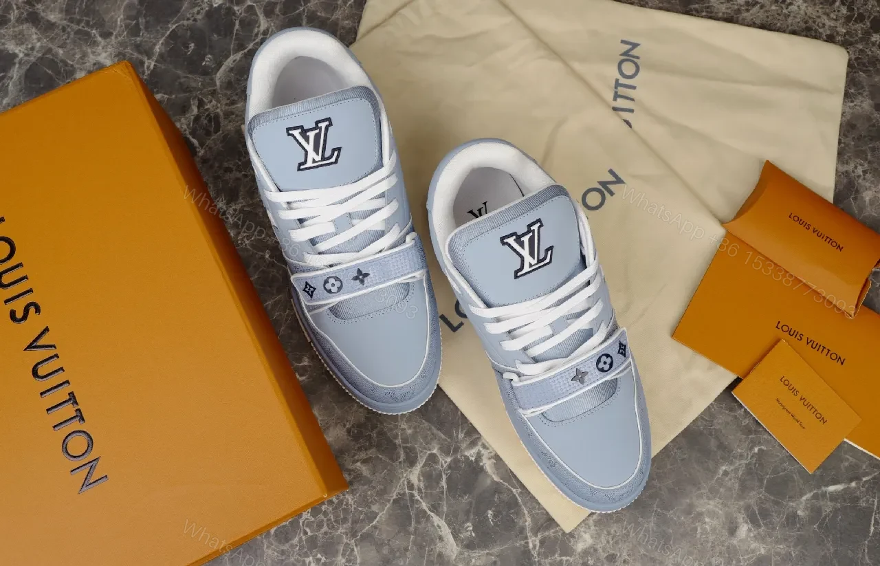 View 4 of Soft Blue Leather High-Top Sneaker with Luxe Details