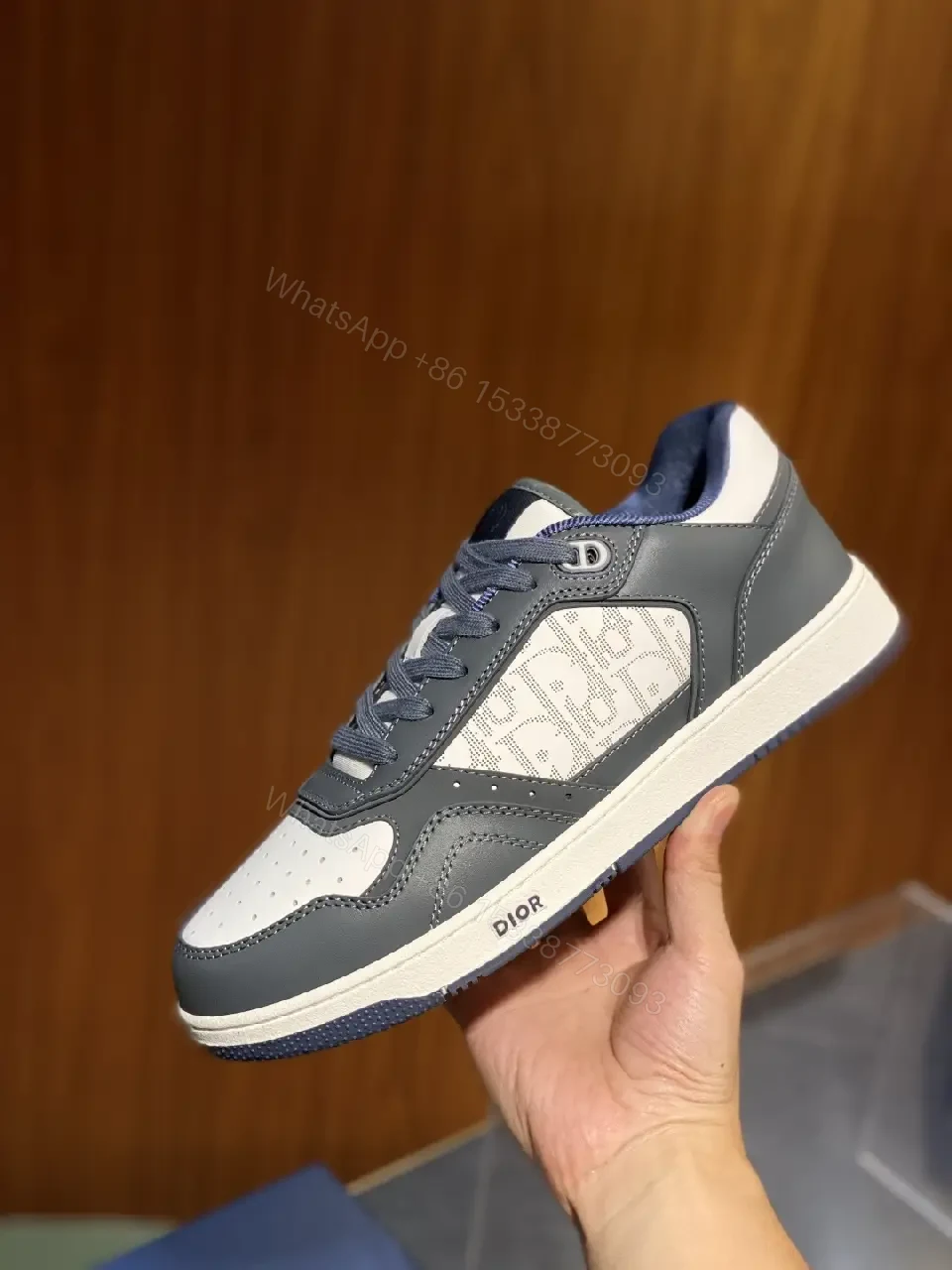 View 10 of Low-Profile Luxury Trainer with Monogram Panels, Grey-Cue Sneakers