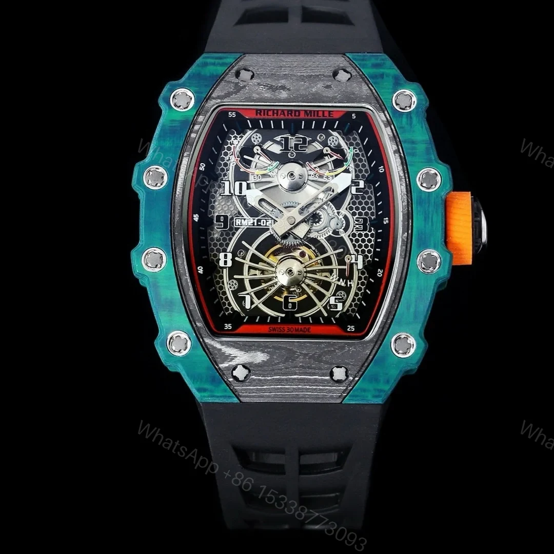 Richard Mille RM21-01 Automatic Skeleton Watch 40MM Black Carbon Fiber Case Blue Bezel Premium Edition RM-RM21-01-BLK-CARBON-BLU-40 — view 1