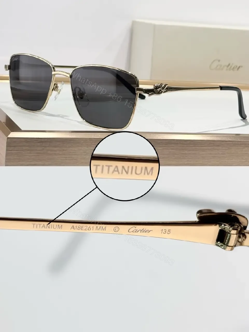 View 4 of Lux Titanium-Frame Sunglasses with Cartier Detailing