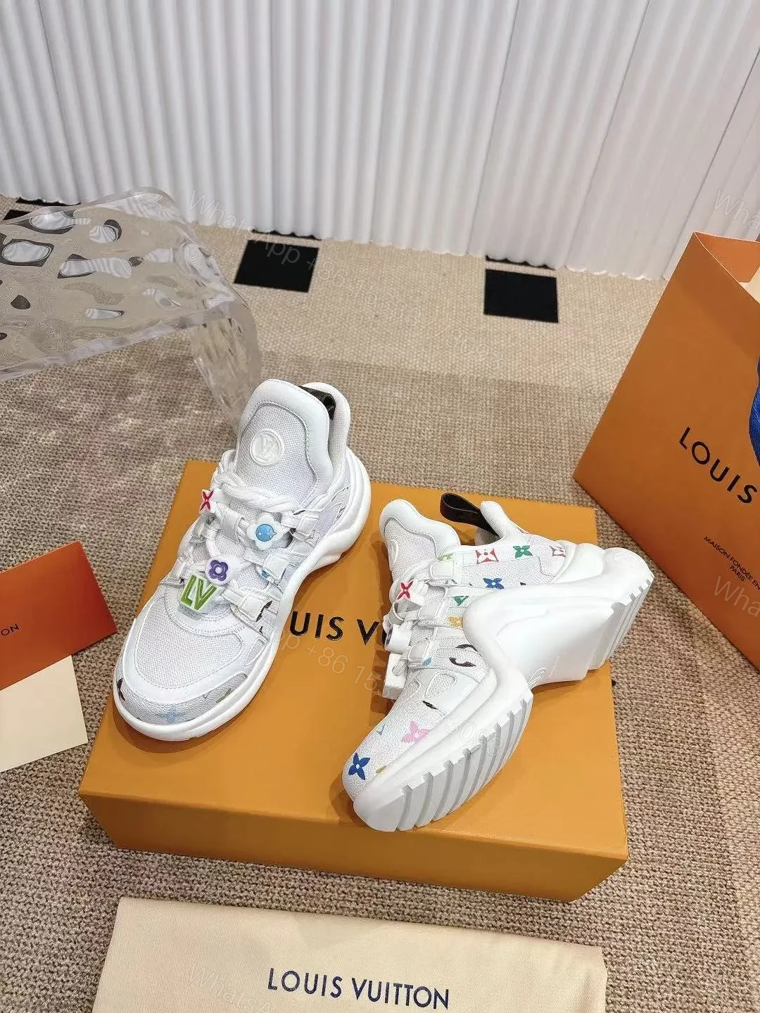View 5 of LV Women White Mesh Embellished Sneakers