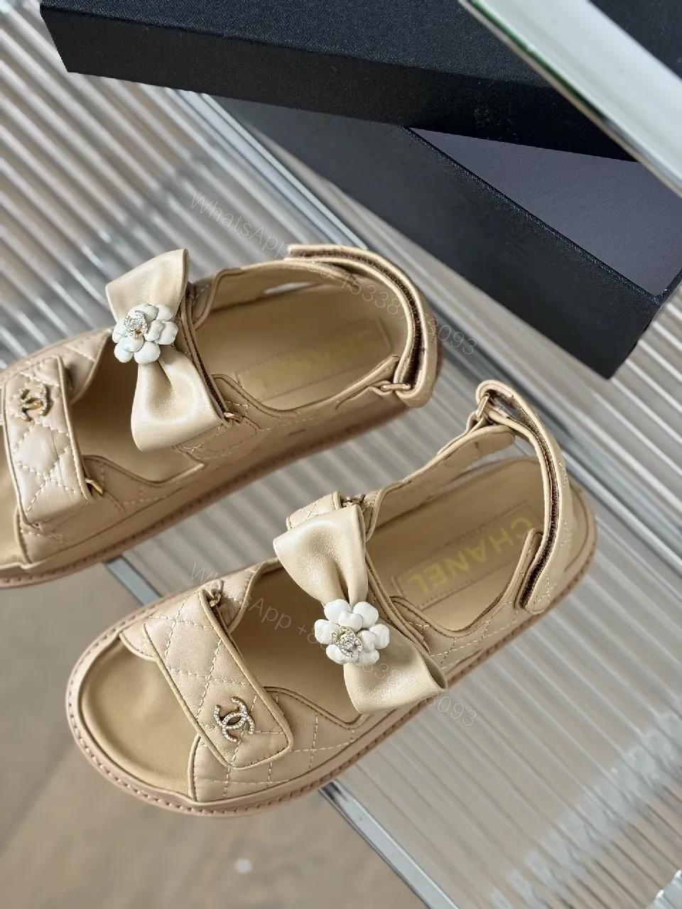 View 9 of Soft Metallic Leather Bow Sandals — Embellished, Open-Toe Comfort