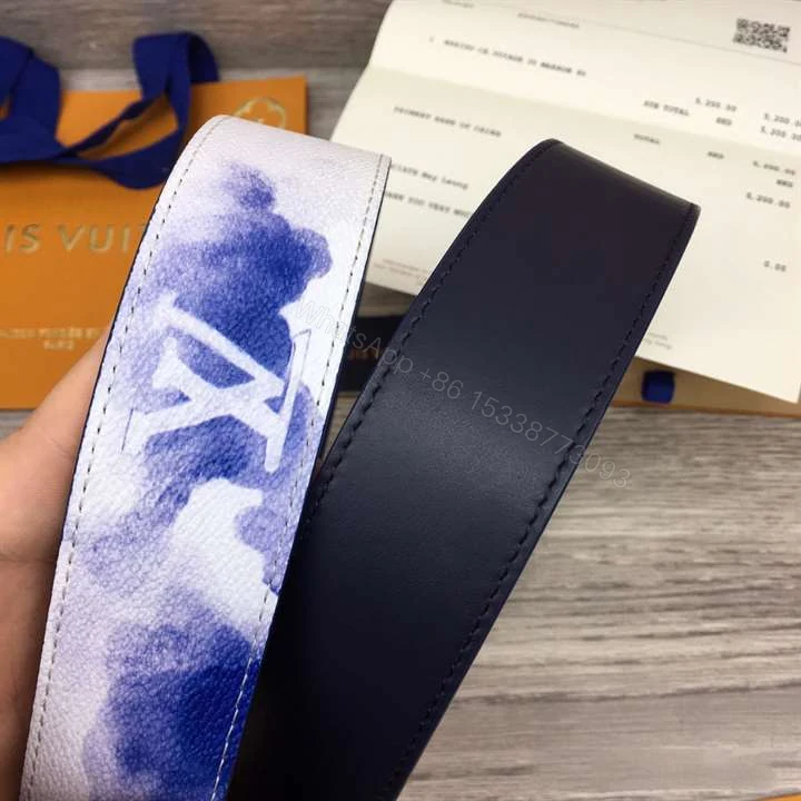 View 3 of LOUIS VUITTON SHAPE 40MM REVERSIBLE BELT WATERCOLOR BLUE – B80