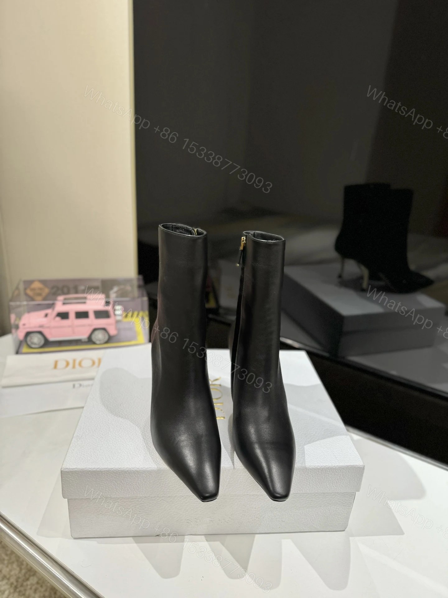 View 3 of black leather ankle boots Dior