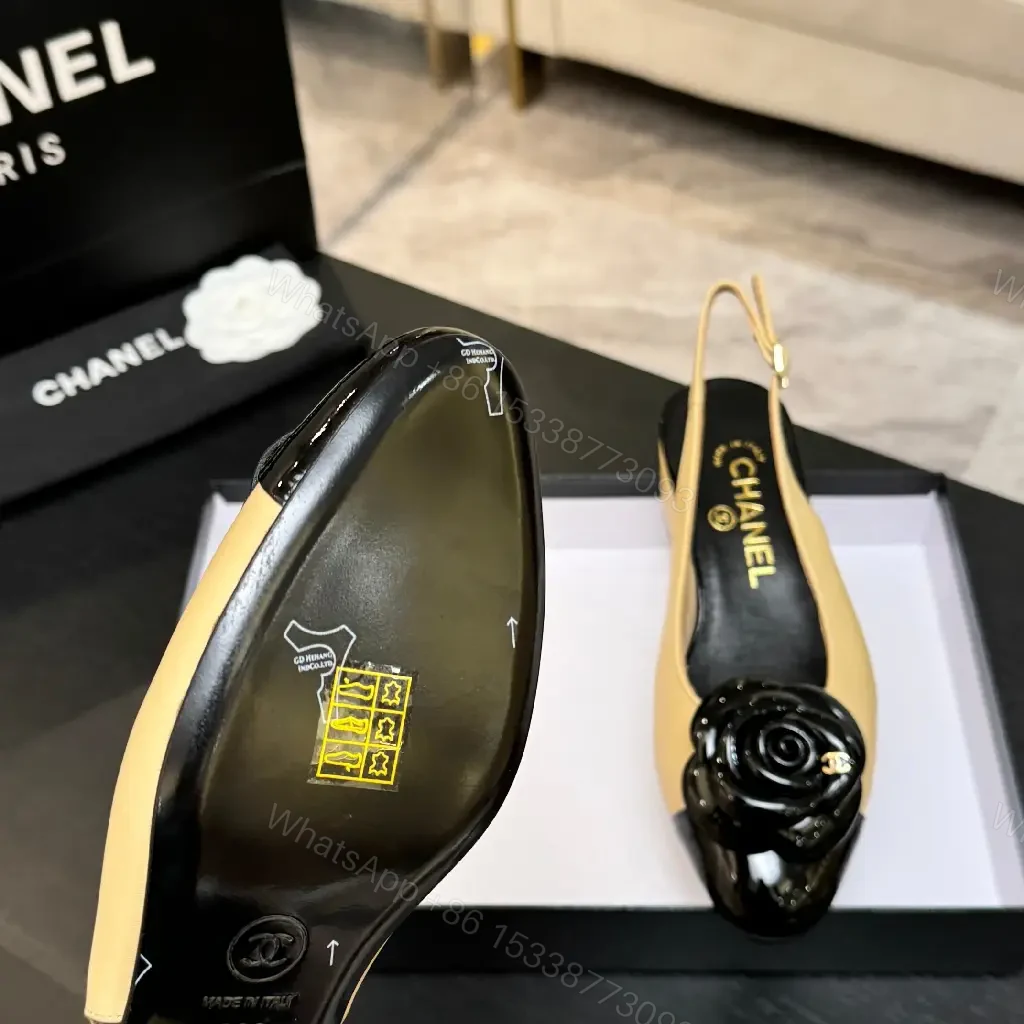 View 3 of Two-Tone Slingback Pumps with Rose Detail - Sophisticated Comfort