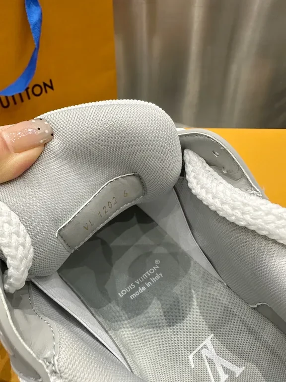 View 7 of White LV-Inspired Luxury High-Top Sneaker with Texture and Comfort
