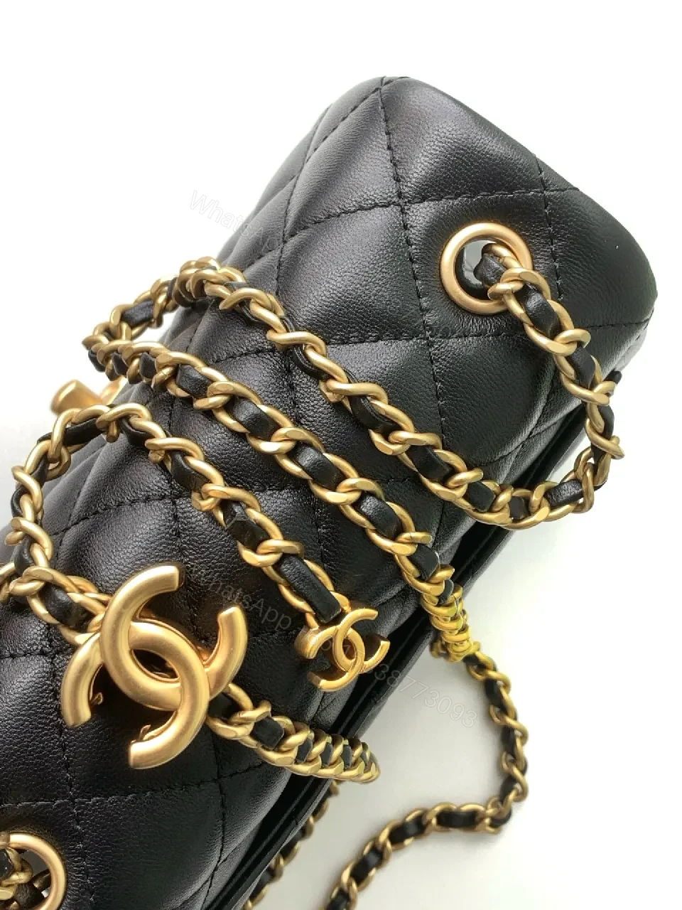 View 4 of Black Quilted Calfskin Bag - Modern Flap, Gold Chain, Luxe Essential