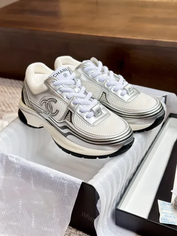 View 9 of Silver-Tone Mesh Runner with Chanel Detailing Sneakers