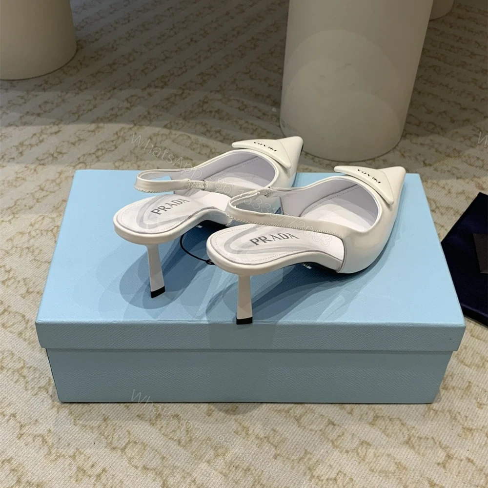 View 5 of 高仿Prada*1I901A露跟印花徽標高跟鞋7.5CM白色免檢版