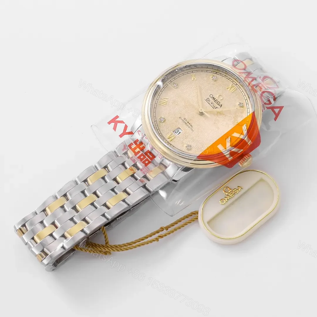 View 9 of Omega De Ville Prestige Butterfly Series Watch Champagne Dial Two-Tone Stainless Steel Bracelet 39.5mm x 10mm Case Size