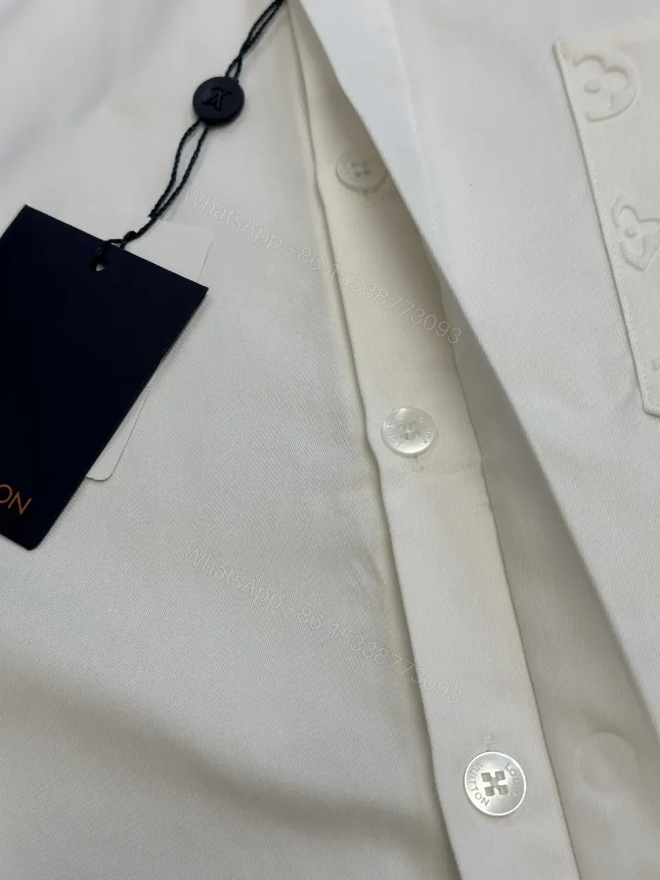 View 2 of White Cotton-Blend Shirt with Embossed Pocket Texture, Modern Luxury