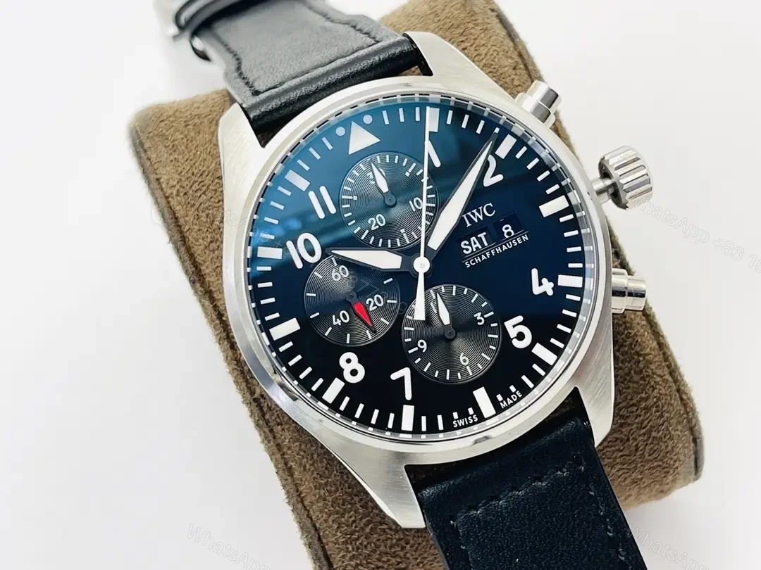 View 2 of IWC Black Blue Pilot Chronograph Leather Strap Ultimate 43MM IWC-PILOT-CHR-BBK43-L