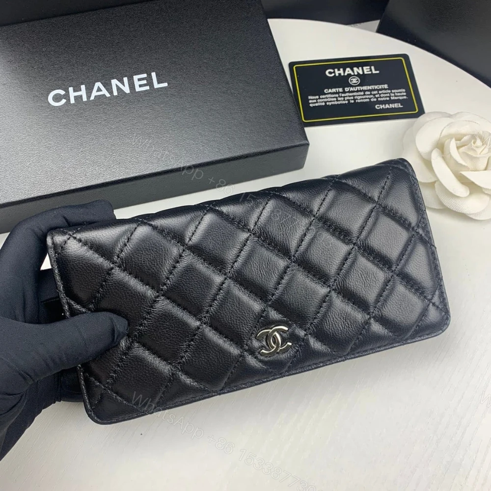 View 2 of Chanel Black Quilted Classic Long Flap With Silver Hardware Wallet 19.5Cm