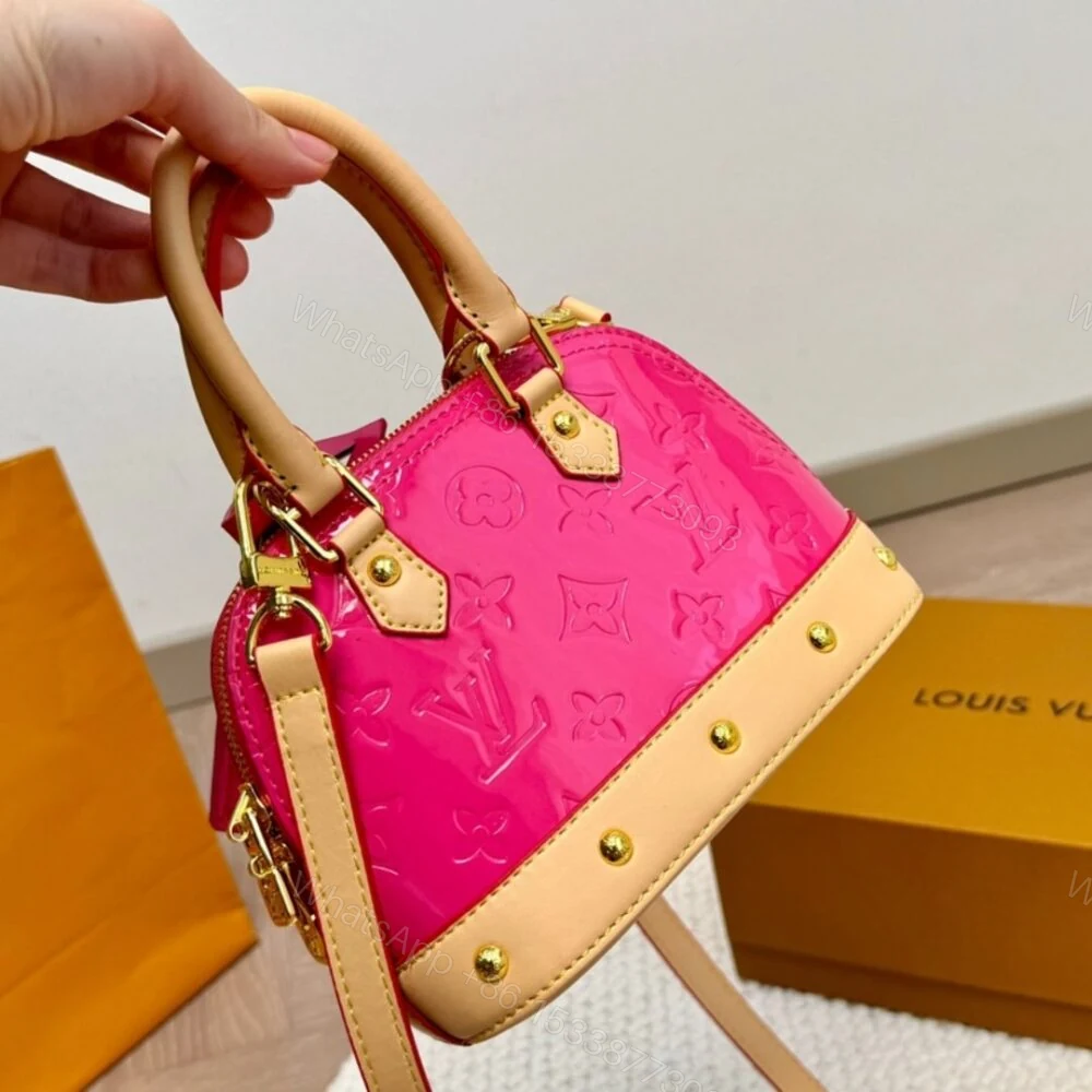 View 3 of Louis Vuitton Alma Nano Monogram Vernis Embossed Neon Pink 18Cm M90611