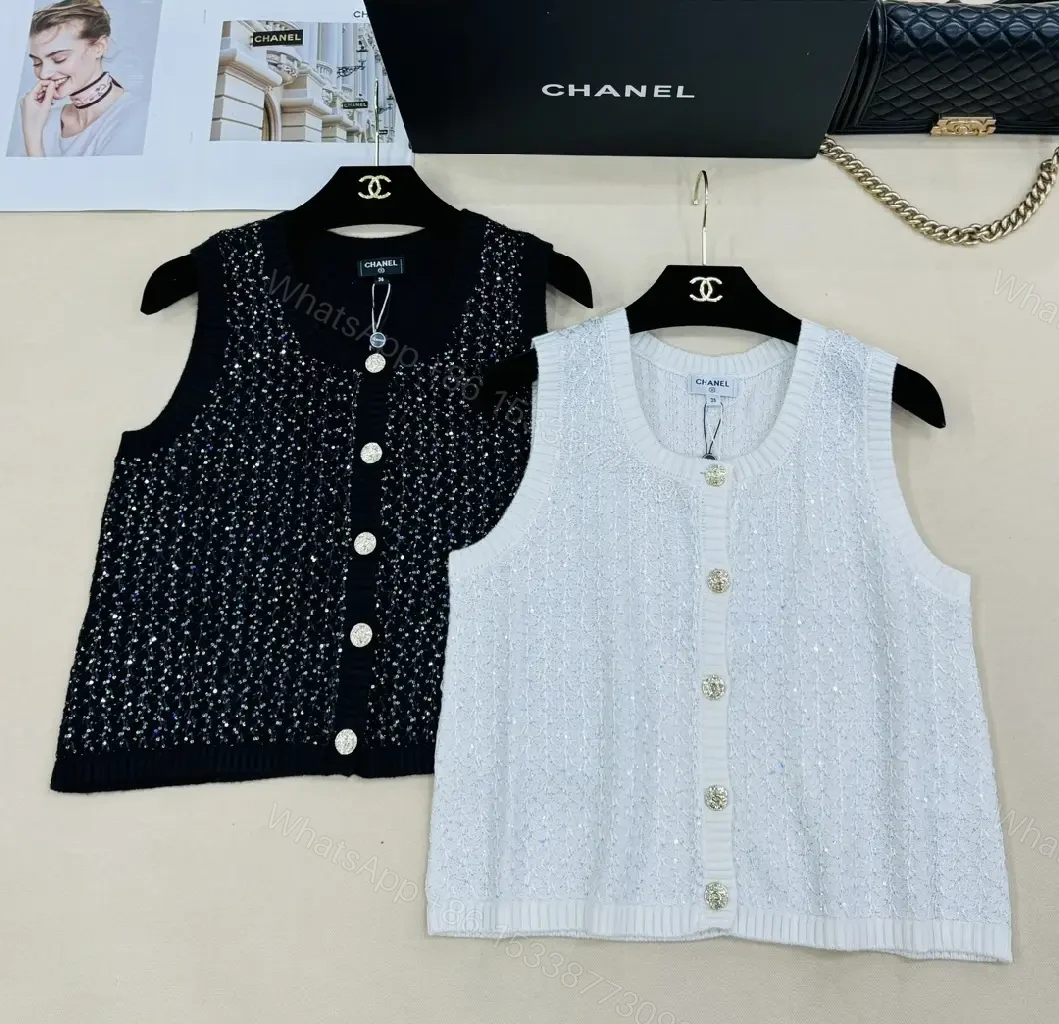 View 9 of Textured Knit Vest Set: Sparkling Buttons, Black & White