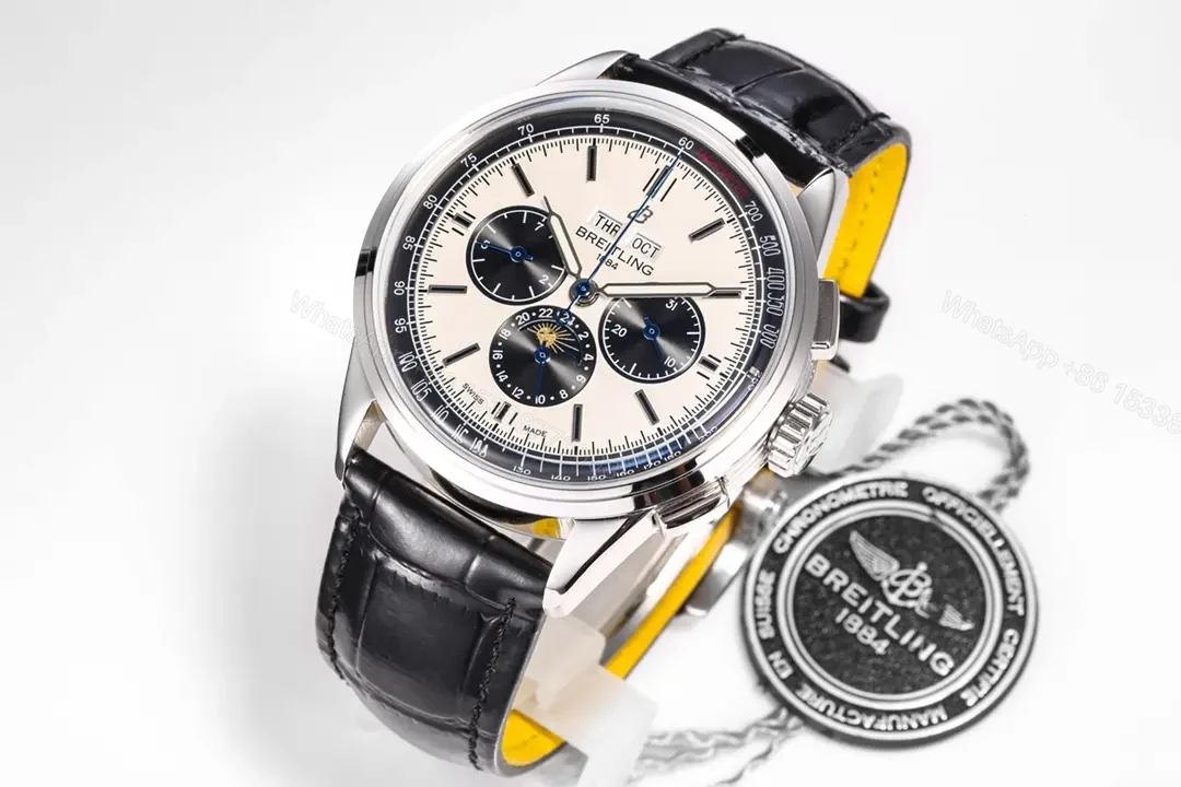 View 3 of JF Factory Breguet Classique Complications Blue Dial 42mm Stainless Steel Watch with Black Leather Strap