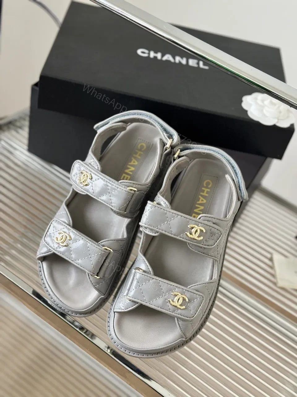 View 7 of Quilted Metallic Sandals – Gold Hardware, Luxe Comfort