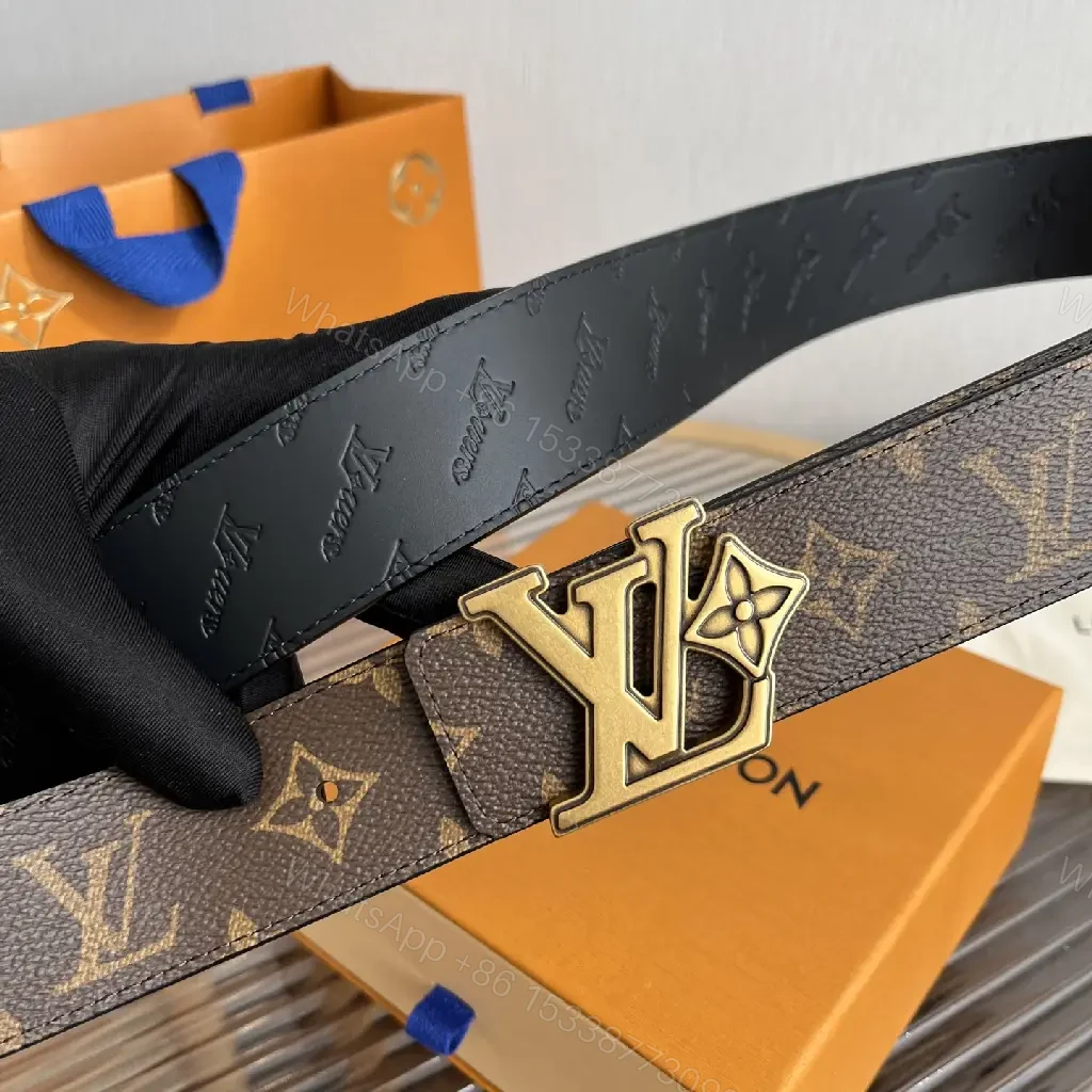 View 5 of Brown Canvas LV Monogram Belt with Oversized Buckle Belt