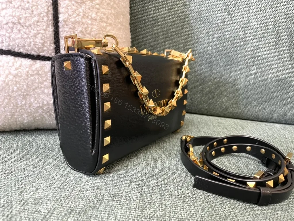 View 9 of Statement Black Leather Rockstud Shoulder Bag - Valentino Garavani