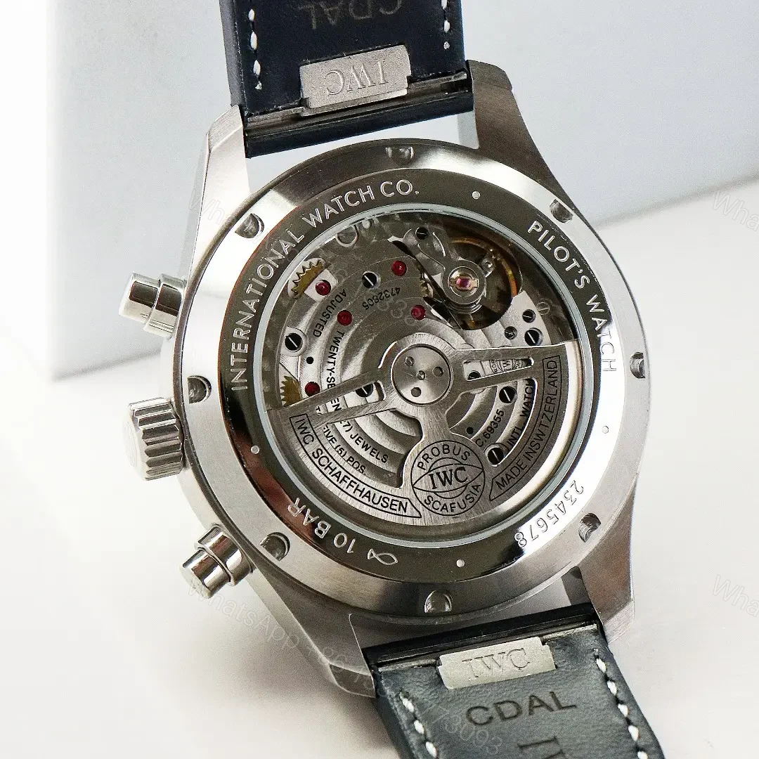 View 7 of IWC Pilot Chronograph Watch Blue Dial Black Leather Strap Ultimate 43MM IW3780031