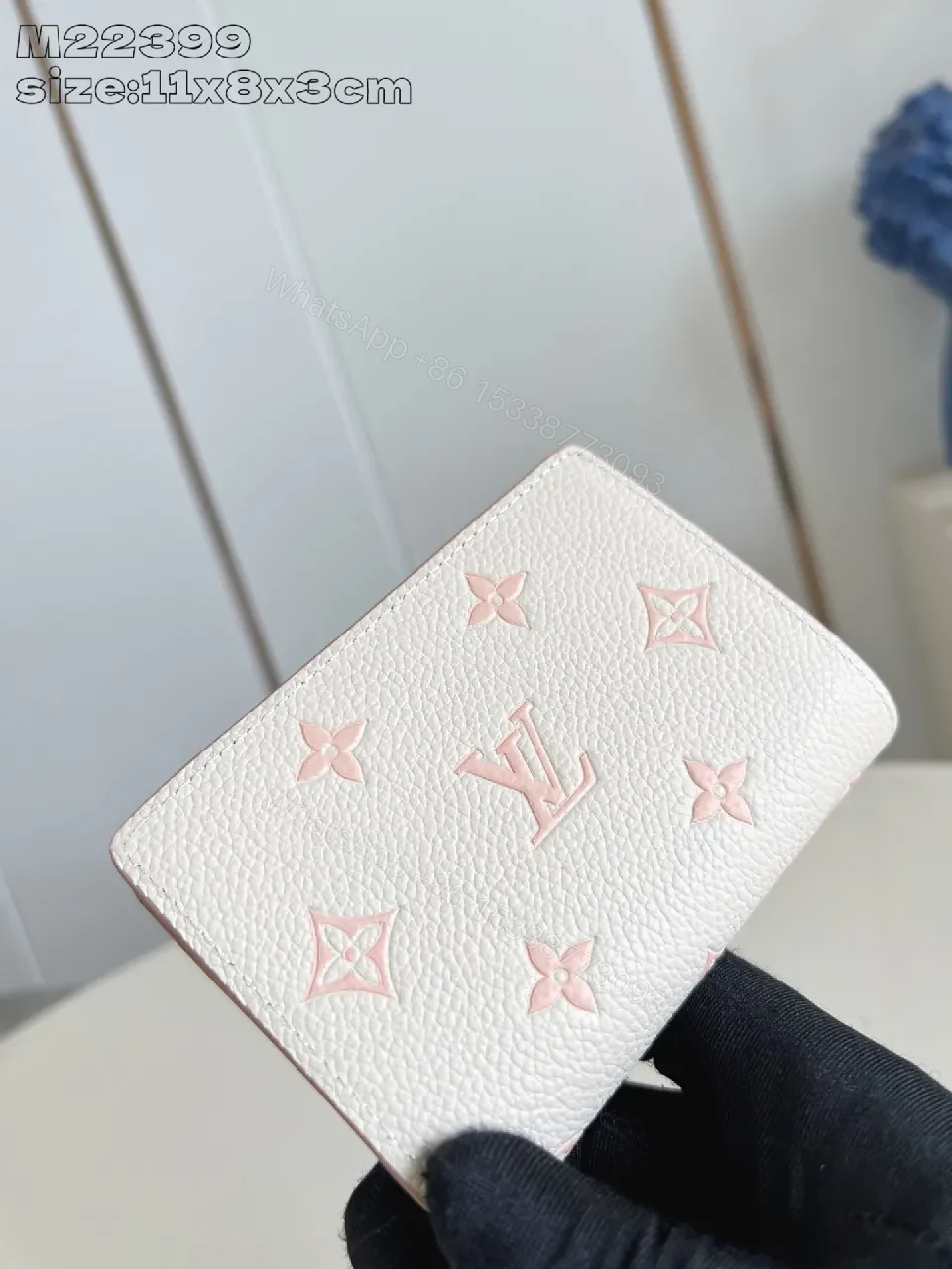 View 3 of Soft Pink Textured Leather Wallet - Compact Luxe Style with Monogram