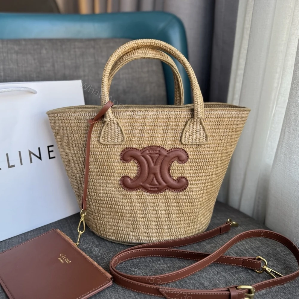 View 2 of CELINE SUPPLE SMALL TRIOMPHE CLASSIC PANIER IN RAFFIA TAN 25CM