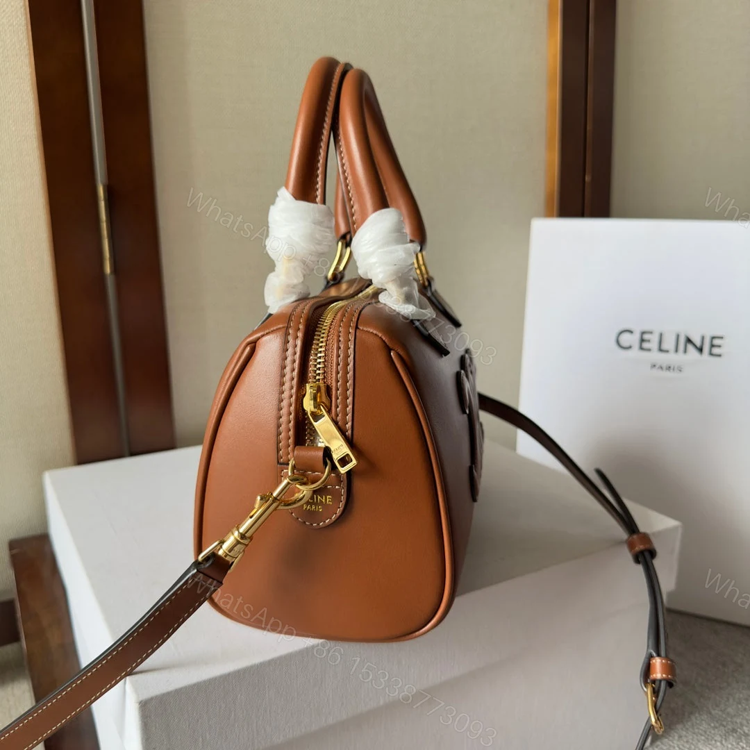 View 7 of CELINE SMALL BOSTON BAG IN SMOOTH CALFSKIN WITH CUIR TRIOMPHE BROWN
