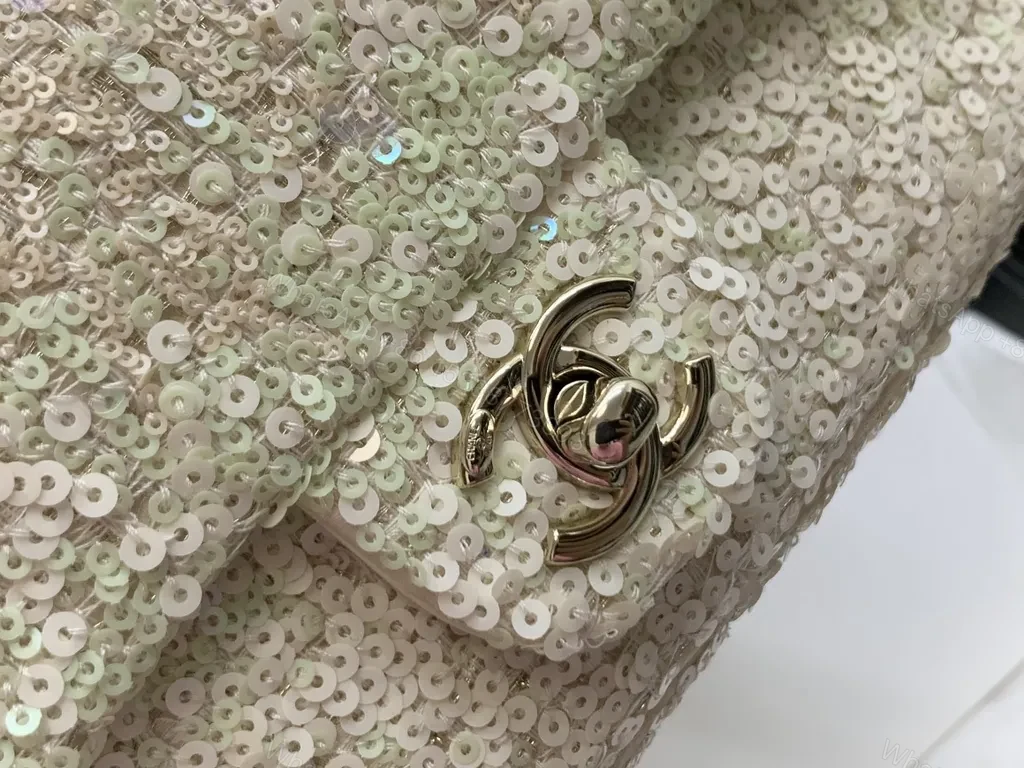 View 7 of Champagne Sequined Clutch: Chanel-Inspired, Lux Texture