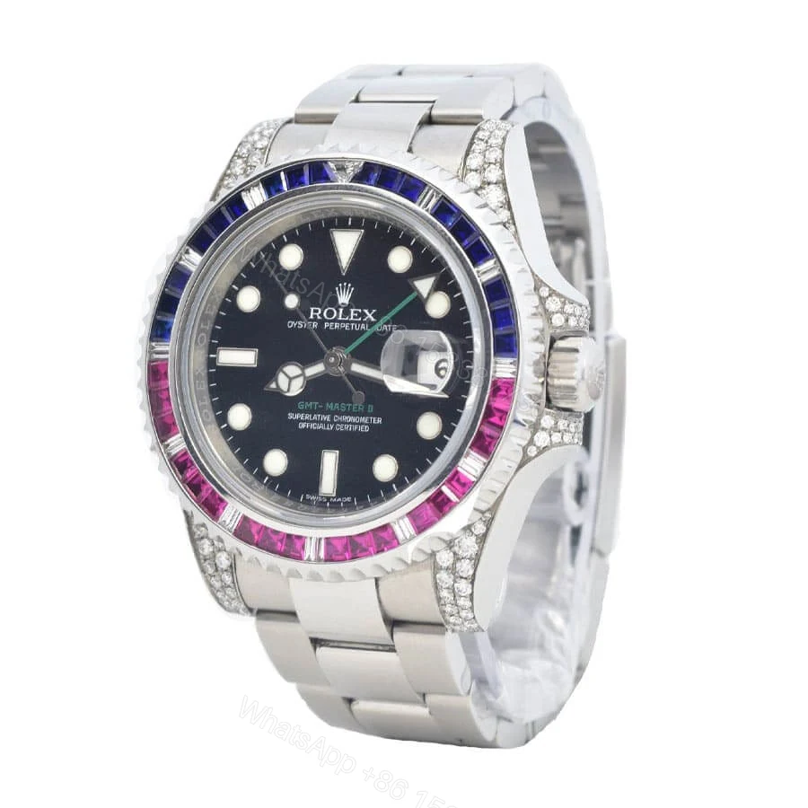 View 2 of Rolex GMT-Master II Super Clone: White Gold Diamond Bezel 40mm