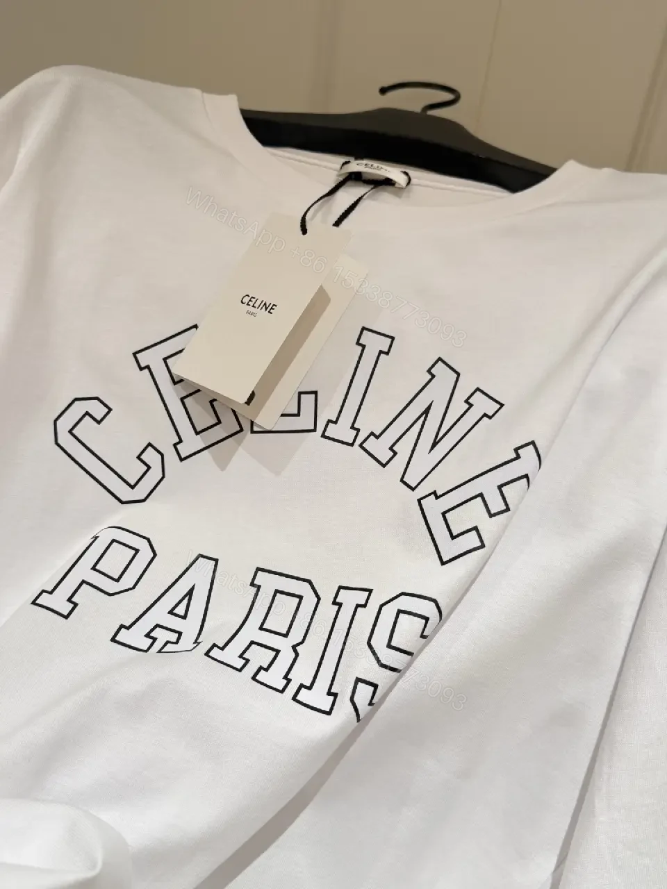 View 4 of White cotton long-sleeve T-shirt with Paris print for everyday luxury