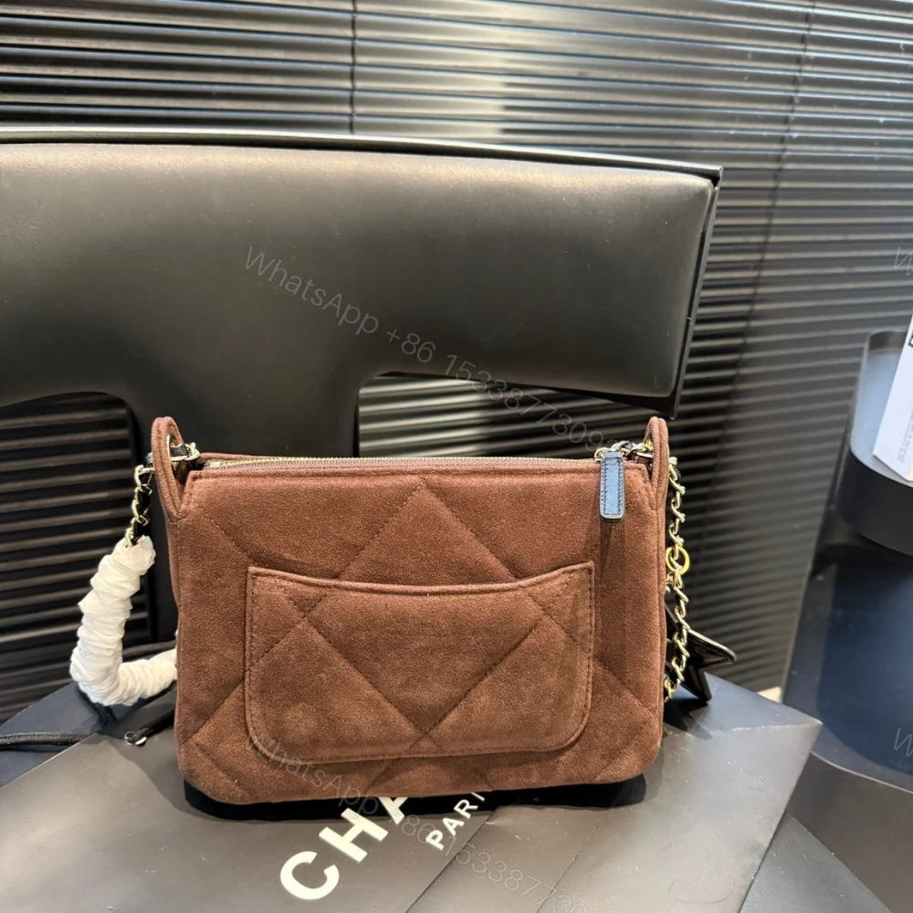 View 8 of Chanel Clutch With Strap Velvet Effect Nylon Glossy Wrinkled And Gold Metallic Brown 20Cm