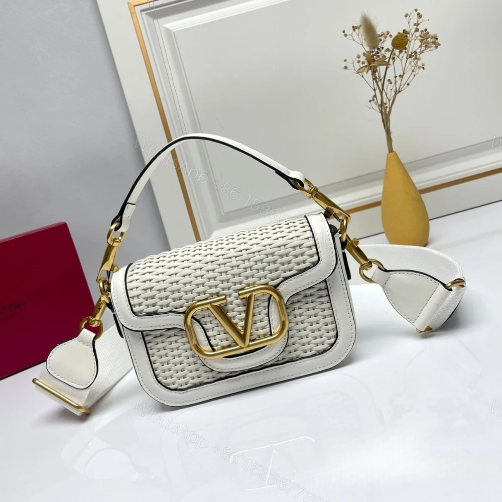 View 2 of VALENTINO GARAVANI ALLTIME VLOGO WOVEN LEATHER SHOULDER BAG WHITE 22CM