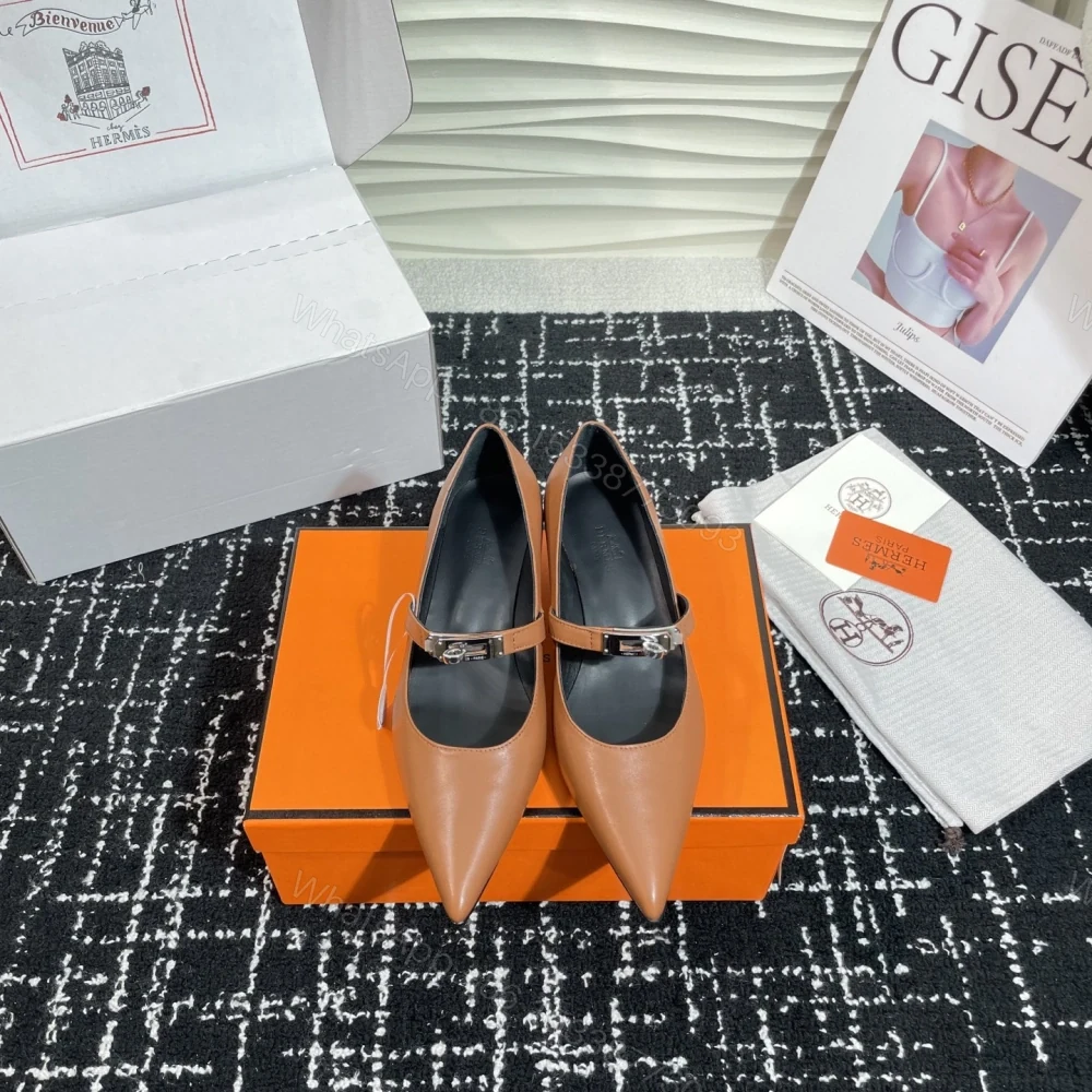 View 4 of 高仿Hermes*Kelly系列H251007Z04小牛皮高踭鞋棕色4CM免檢版