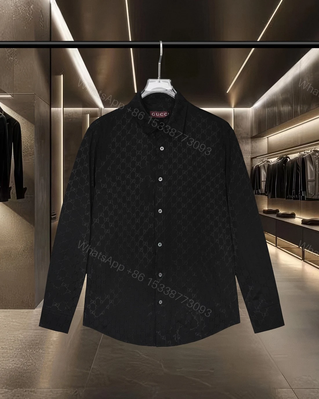 Gucci高仿男士黑色襯衫 GG壓紋質感設計正裝休閒兩用 — view 1