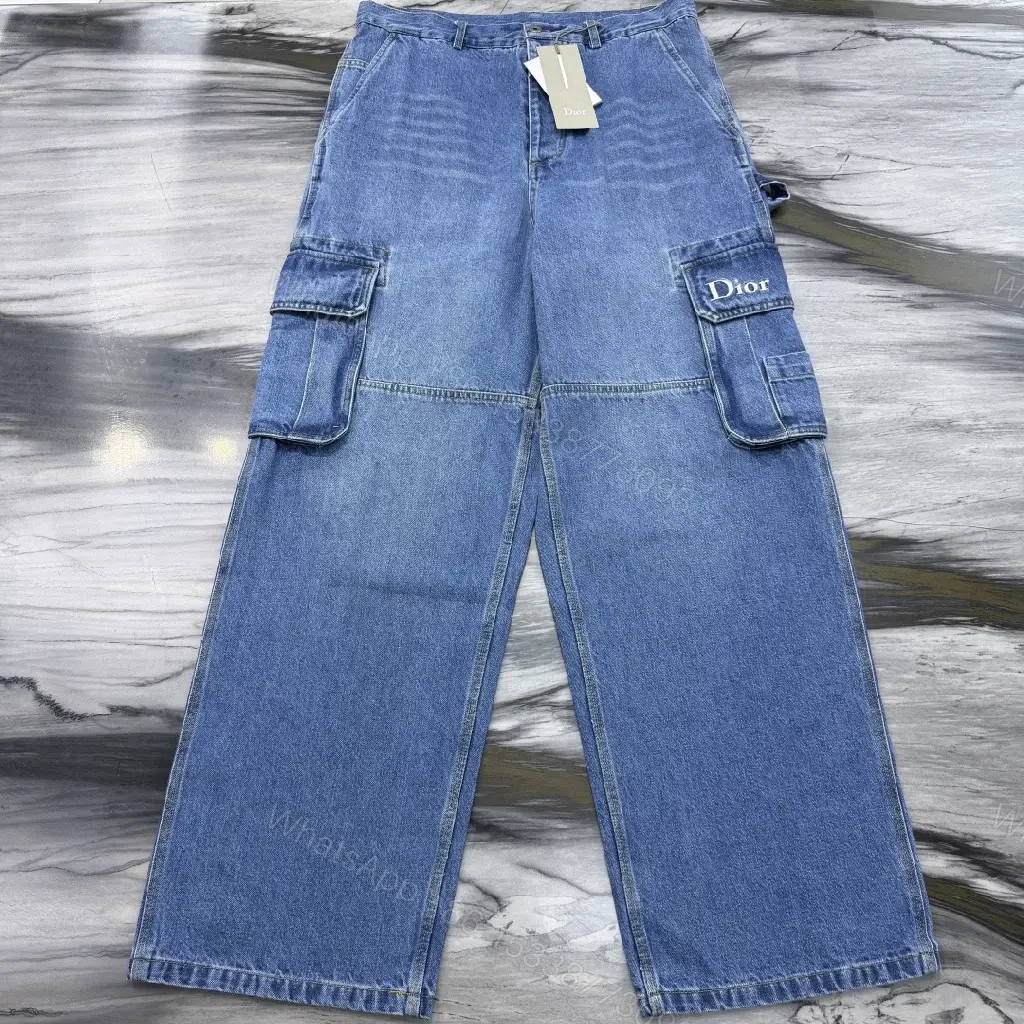 View 2 of Denim Cargo Trousers with Dior Patch — Versatile, Structured Comfort