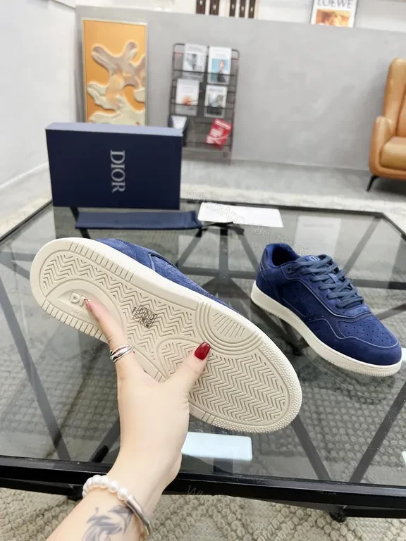 View 2 of Soft-Blend Navy Suede Sneakers with Monogram Detailing, Luxury Style